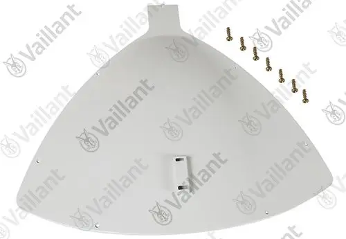 Vaillant Produktteil in Form eines großen, weißen Deckels mit mehreren Befestigungsschrauben, geeignet zur Abdeckung eines Geräts.